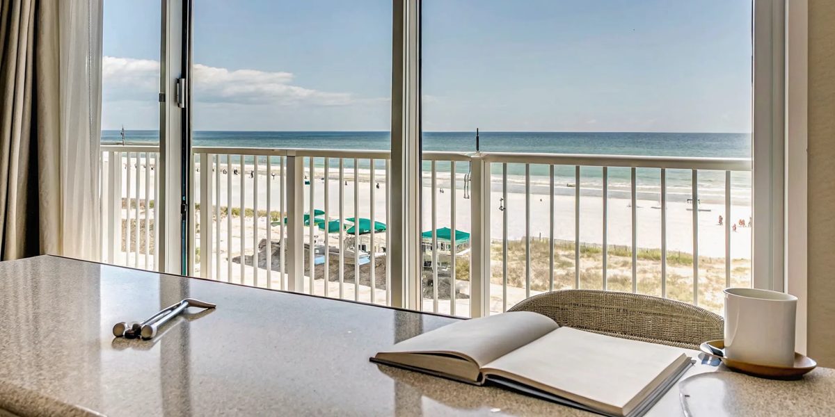 Oceanfront balcony view from a Panama City Beach monthly rental.